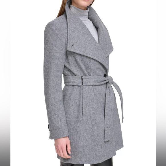 Calvin Klein Wool Blend Belted Wrap Coat - Picture 4 of 7